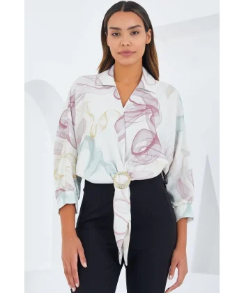 Oversize Dökümlü Crop Saten Gömlek 906  Gül Kurusu