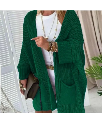 Oversize Kalıp Cepli Salaş Triko Hırka