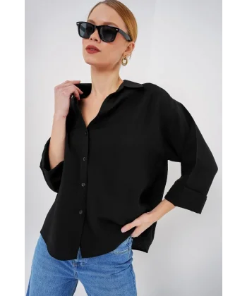 Oversize Kısa Kol Gömlek 20315 - Siyah