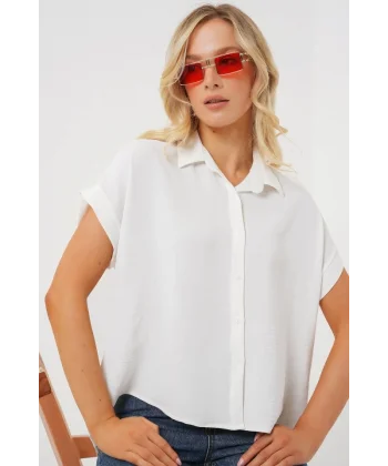 Oversize Kısa Kol Gömlek 20322 - Beyaz