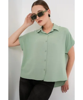 Oversize Kısa Kol Gömlek 20322 - Çağla