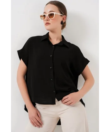 Oversize Kısa Kol Gömlek 20322 - Siyah