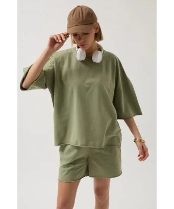 Oversize Lazer Kesim Bisiklet Yaka Thirt