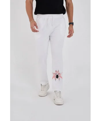 Oversize Üç İplik Baskılı Eşofman Pantolon - Beyaz