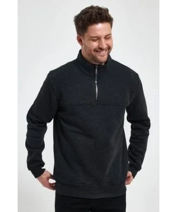 Oversize Yarım Farmuarlı Yakalı Basic SweatShirt - Antrasit