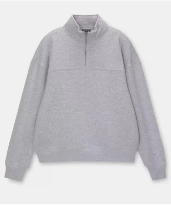 Oversize Yarım Farmuarlı Yakalı Basic SweatShirt - Gri