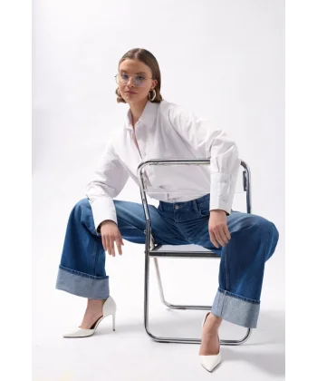 Paça Katlamalı Yüksek Bel Jean