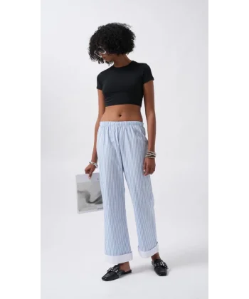 Paça Şerit Detay Çizgili Pantolon