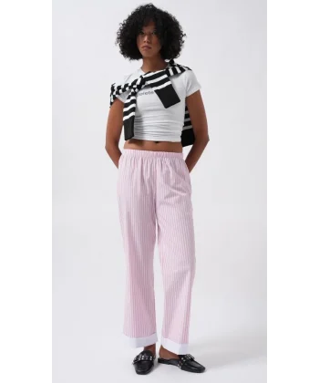 Paça Şerit Detay Çizgili Pantolon