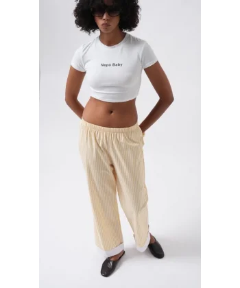 Paça Şerit Detay Çizgili Pantolon