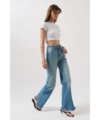 Paça Yırtmaçlı Yüksek Bel Jean