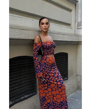 Pansy Cut Out Animal Desen Elbise 2678-8