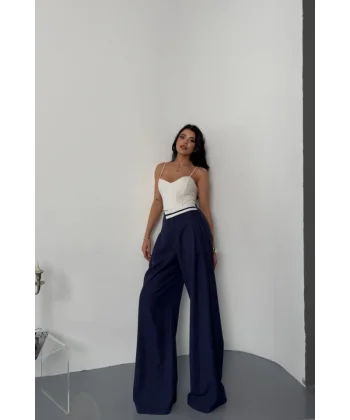 PANTOLON BEL ŞERİT DETAYLI - Lacivert