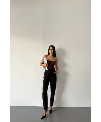 PANTOLON PENSLİ ATLAS KUMAŞ - Siyah