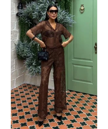 Pantolonu Astarlı Dantel İkili Takım 10119