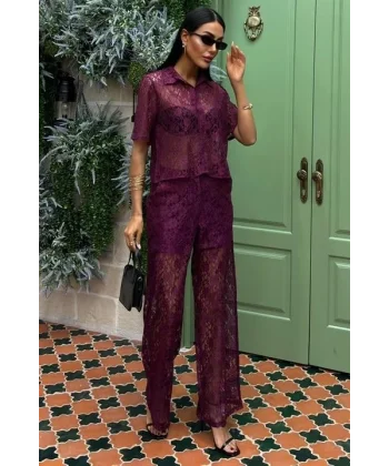 Pantolonu Astarlı Dantel İkili Takım 10119