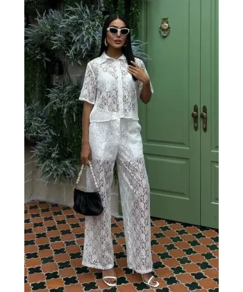 Pantolonu Astarlı Dantel İkili Takım 10119