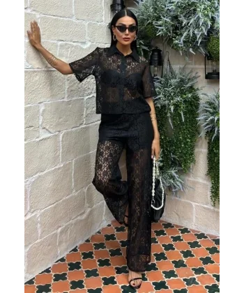 Pantolonu Astarlı Dantel İkili Takım 10119