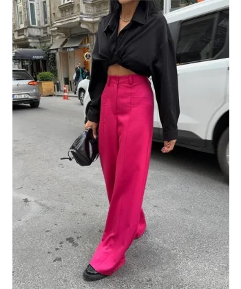 PANTOON KAPAI CEP DETAYI AAŞ PANTOON  Fuşya