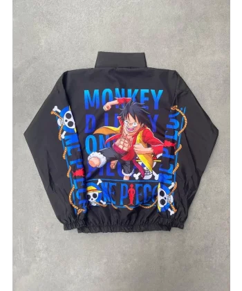 Paraşüt Kumaş Fermuarlı Dijital Baskılı Rüzgarlık - Siyah