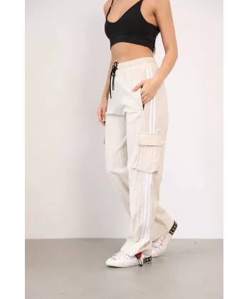 Paraşüt Kumaş Kargo Ceplı Baggy Eşofman - Bej