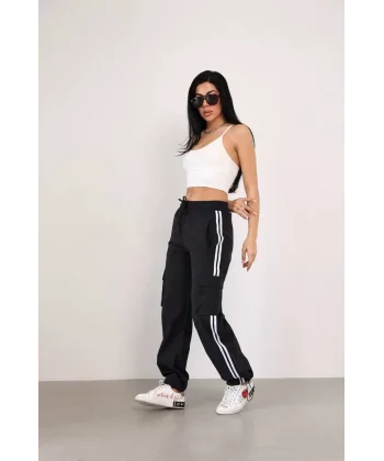 Paraşüt Kumaş Kargo Ceplı Baggy Eşofman - Siyah