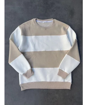 Parçalı Bisiklet Yaka Baskılı weathirt  Bej