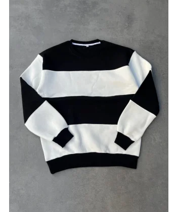 Parçalı Bisiklet Yaka Baskılı weathirt  iyah