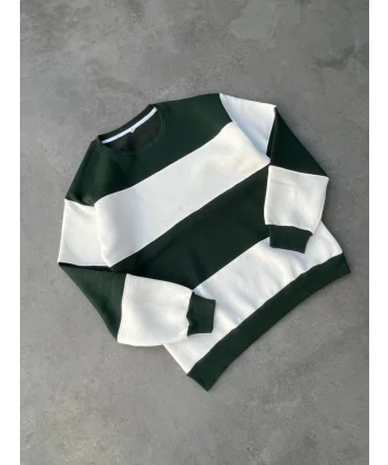 Parçalı Bisiklet Yaka Baskılı weathirt  Yeşil