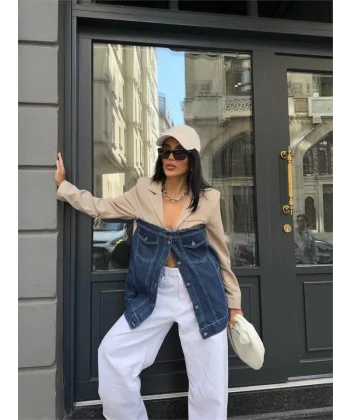 PARÇALI CEKET ÜST ATLAS - ALT KOT - Bej