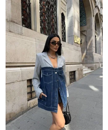 PARÇALI CEKET ÜST ATLAS - ALT KOT - Gri