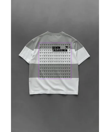 Parçali İki İplik Oversize Tişört Arka Sizin Tasarımınız - Gri