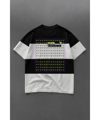 Parçali İki İplik Oversize Tişört Arka Sizin Tasarımınız - Siyah