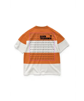 Parçali İki İplik Oversize Tişört Arka Sizin Tasarımınız - Turuncu