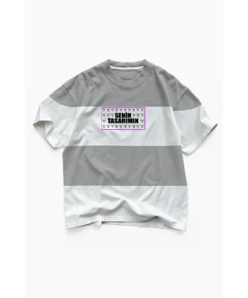 Parçali İki İplik Oversize Tişört Ön Sizin Tasarımınız - Gri
