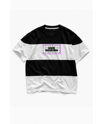 Parçali İki İplik Oversize Tişört Ön Sizin Tasarımınız - Siyah