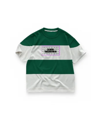 Parçali İki İplik Oversize Tişört Ön Sizin Tasarımınız - Yeşil