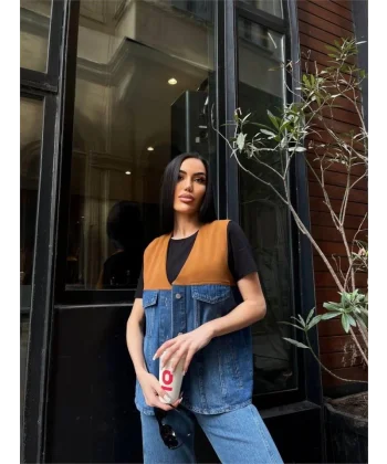 PARÇALI KOT YELEK (ÜST ATLAS) - Kahverengi