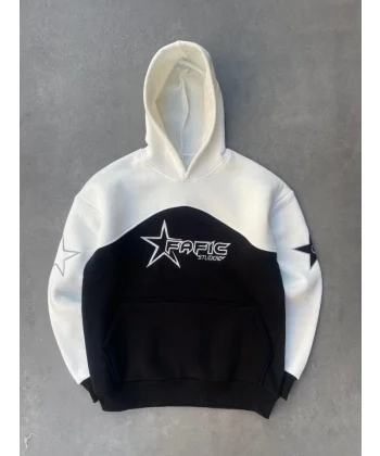 Parçalı Nakış İşlemelı Kapşonlu weathirt  Beyaz