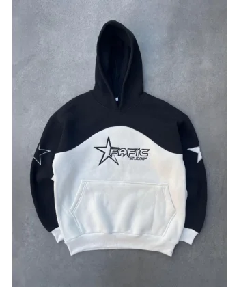 Parçalı Nakış İşlemelı Kapşonlu weathirt  iyah