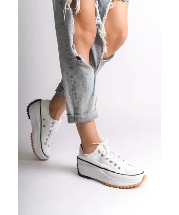 PARIS Bağcıklı Ortopedik Taban Kadın Sneaker Spor Ayakkabı  TBT - Beyaz