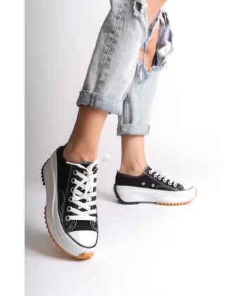 PARIS Bağcıklı Ortopedik Taban Kadın Sneaker Spor Ayakkabı  TBT - Siyah