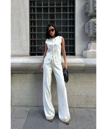 Paulo Gold Düğmeli Yelek Pantolon Takım 9976