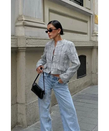 Pealo Parlak Gümüş Pul Payet Ceket 6117