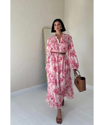 Pembe Biye Detaylı Elbise