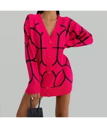 Pembe Çelik Örgü Triko Kadın Hırka