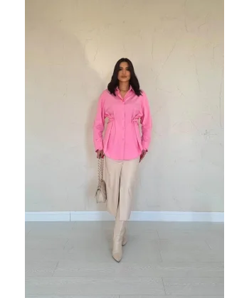 Pembe Düğme Detaylı Gömlek