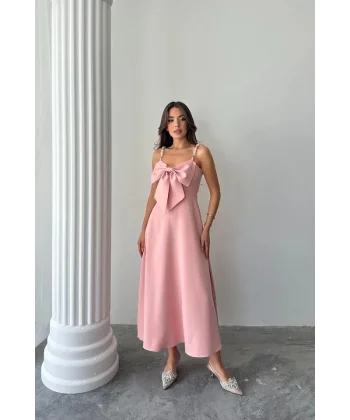 Pembe İnci Askı Detaylı Elbise