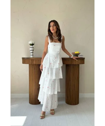 Pembe Kat Kat Arkası Bağlamalı Elbise