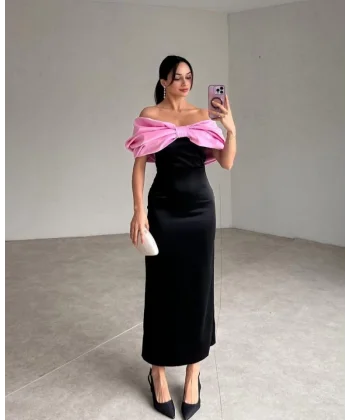 Pembe Önü Fiyonklu Elbise